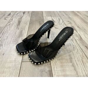 Delicacy dressy black slide on heels with diamonds size 7 1/2